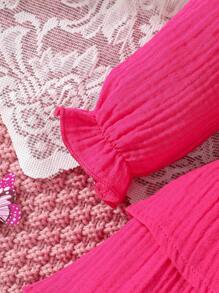 SHEIN Baby Girl Ruffle Trim Flounce Sleeve Layer Hem Dress & Headband - Hot Pink - View 5