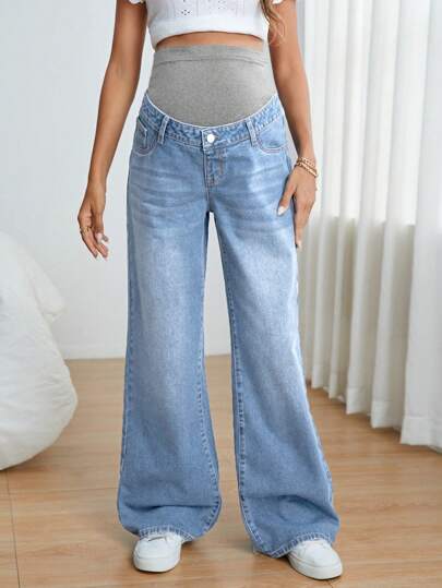 SHEIN Maternity Adjustable Waist Wide Leg Jeans
