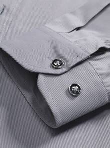 Calvornis Hombres Camisa unicolor con botón - Gris Claro - Ver 4