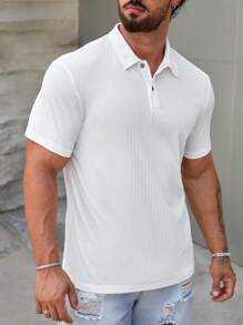 GENTILAND Men Solid Polo Shirt, Plain Half Button Shirt, For Vacation, Husband - White - View 6