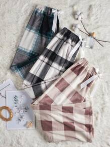 3 件装格子印花蝴蝶结睡裤 - 彩色 - 查看 1