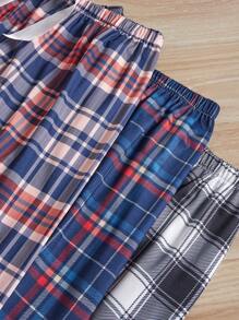 3件套格子印花蝴蝶结前开襟睡衣裤，秋冬服装 - 彩色 - 查看 5