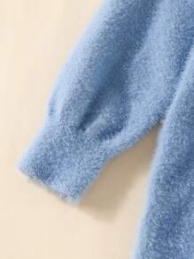 SHEIN Tween Girl Drop Shoulder Button Front Cardigan - Baby Blue - View 7