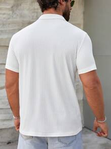 GENTILAND Men Solid Polo Shirt, Plain Half Button Shirt, For Vacation, Husband - White - View 2