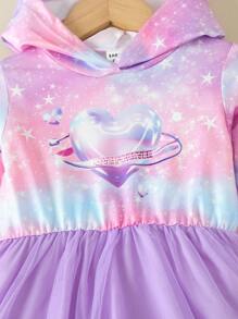 女婴扎染爱心印花卫衣连衣裙 - 彩色 - 查看 6