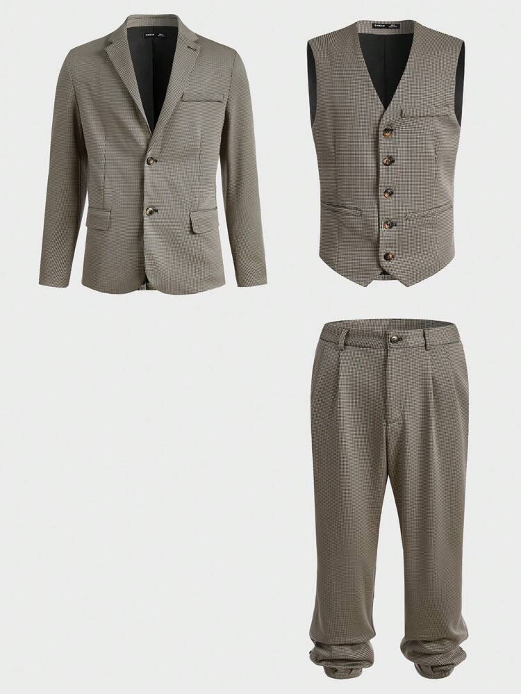 Men Single Breasted Blazer & Suit Pants & Waistcoat