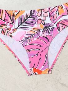 Tween Girl Tropical Print Asymmetrical Neck Bikini Set Summer Beach - Multicolor - View 4