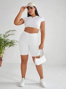 SHEIN EZwear Plus Solid Biker Shorts - White - View 6