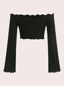 ROMWE PUNK Off Shoulder Lace Up Front Crop Tee, School - Black - View 2