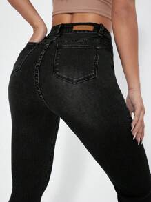 High Waist Flare Leg Jeans - Black - View 4