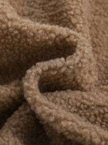 SHEIN Teen Girl Letter Patched Striped Trim Drop Shoulder Teddy Varsity Jacket - Camel - View 4