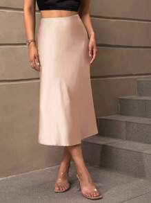 SHEIN BAE High Waist Solid Satin A-line Skirt