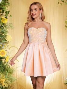 ANGEL FASHIONS Contrast Sequin Tube Dress - Champagne - View 4