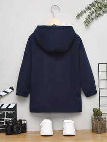 SHEIN Young Boy Flap Pocket Teddy Lined Hooded Coat - Navy Blue - View 2