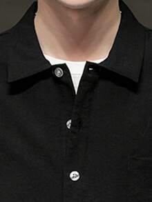 Men Letter Graphic Drop Shoulder Shirt - Black - View 3