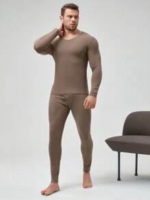 Men Solid Thermal Underwear Pants - Camel - View 4