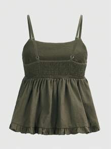 ROMWE Fairycore Top de tirantes con bordado floral y dobladillo con volantes - Verde militar - Ver 2