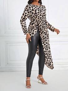 SHEIN Lady In hoa Báo Viền không đối xứng Áo sơ mi - Nhiều màu - Xem 3