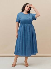 Mulvari 大碼素色A字洋裝 - 霧霾藍 - 查看 1