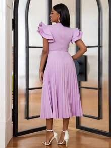 Đầm midi thanh lịch xếp ly cổ vuông tay bèo nhún màu tím nhạt cho nữ - Màu Lilac Tím - Xem 2