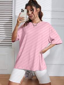 SHEIN EZwear 素色落肩T恤