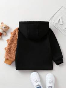 Young Boy Cartoon Embroidery Hooded Coat - Black - View 2