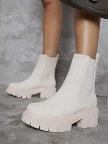 SHUZIA Faux Leather Lug Sole Chelsea Boots - Beige - View 5