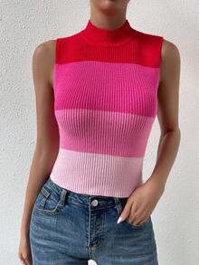 SHEIN Frenchy 撞色小高領針織上衣 - 彩色 - 查看 6