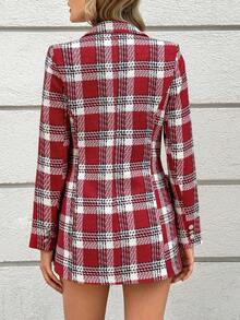 EURMUSE 格紋印花雙排釦西裝外套 - 紅色 - 查看 2