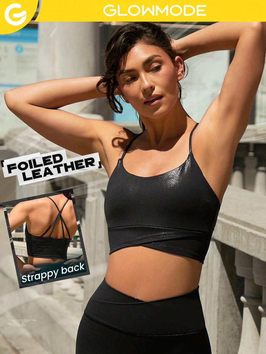 GLOWMODE Foiled Leather Effect Bra Tank - Black - View 1