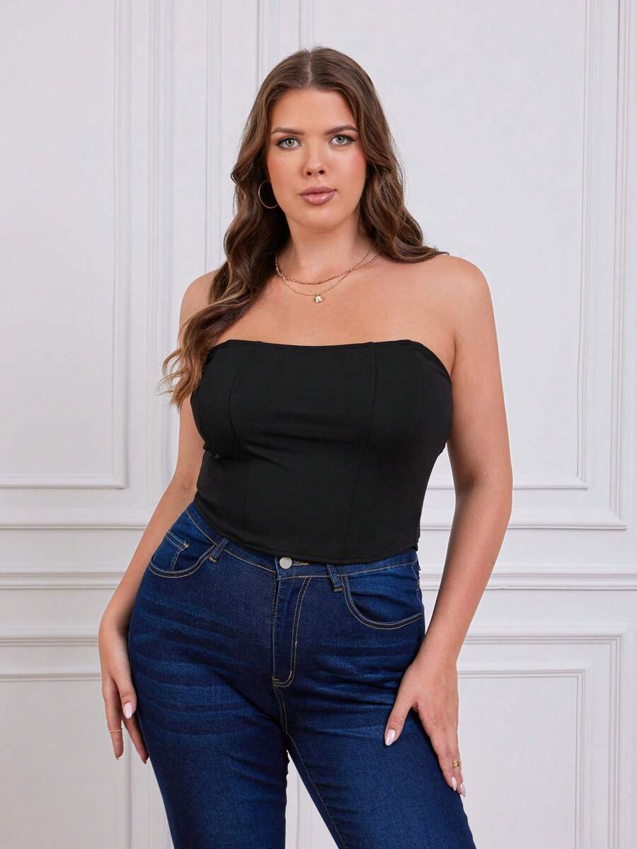 RueChic Plus Solid Tube Top - Black - View 1