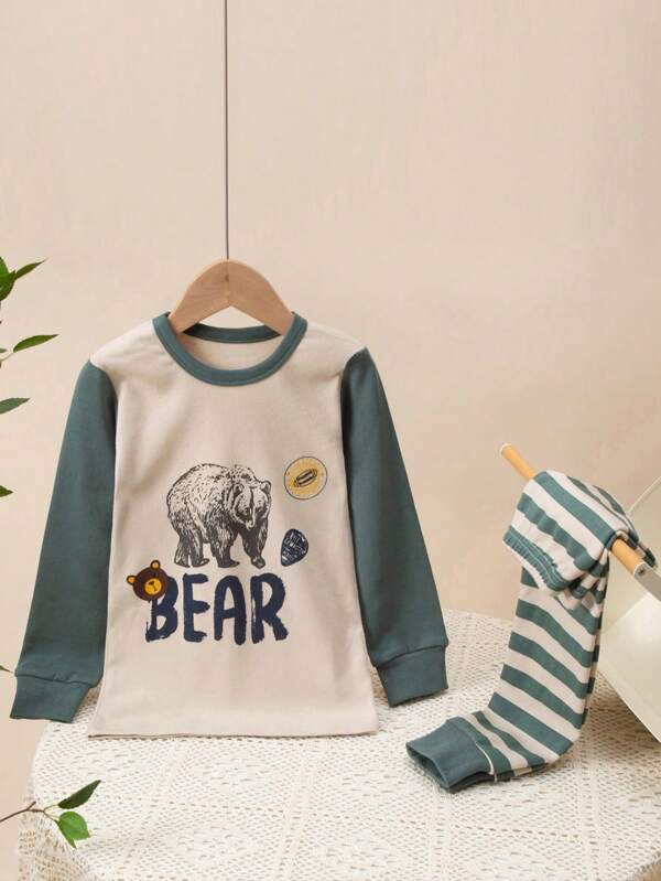 Conjunto de 2 piezas de ropa interior térmica de manga larga superior y pantalones para niño, con estampado, para usar en casa en invierno