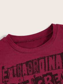 SHEIN ICON Đồ họa Hình & Chữ cái Áo phông Crop - Màu Đỏ Sâu - Xem 4