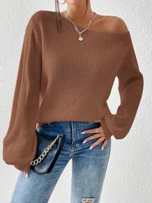SHEIN Essnce Solid Ribbed Knit Sweater - Brown - View 6