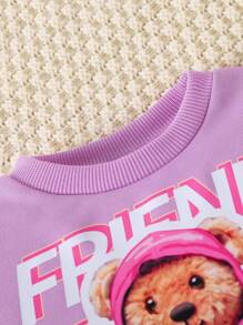 Baby Girl Bear & Slogan Graphic Sweatshirt - Purple - View 4