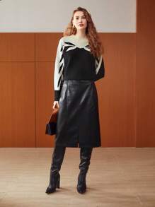 MOTF PREMIUM 高領套頭毛衣 - 黑與白 - 查看 5