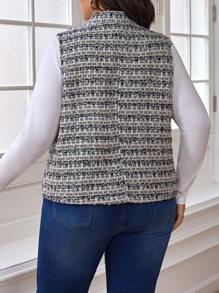 SHEIN Clasi Talla grande Cazadora chaleco con parte delantera abierta - Blanco y Negro - Ver 4