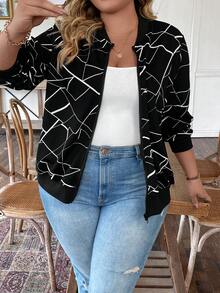 SHEIN LUNE Hơn In Toàn bộ Áo khoác bomber - màu đen - Xem 6