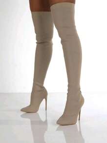 Botas De Calcetines De Punto De Moda Para Mujeres Para Uso Casual De Otoño / Invierno - Gris - Ver 5