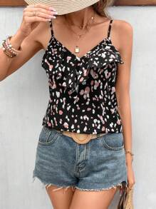 SHEIN Frenchy 滿版印花荷葉邊吊帶上衣 - 彩色 - 查看 6