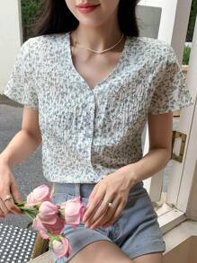 DAZY In hoa Ditsy Nút phía trước Áo sơ mi - Nhiều màu - Xem 6