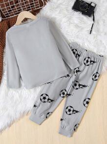 SHEIN Chàng trai trẻ Bóng đá & Đồ họa Khẩu hiệu Bộ PJ - Nhiều màu - Xem 2
