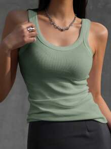 DAZY 素色條紋針織背心上衣 - 薄荷綠 - 查看 3