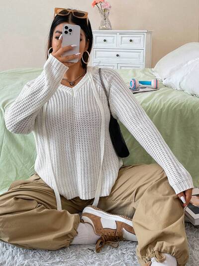 Plus Solid Ribbed Knit Sweater Knit Pullover Fall Winter Sweater