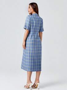 SHEINNeu Plaid Double Breasted Lapel Neck Dress - Multicolor - View 2