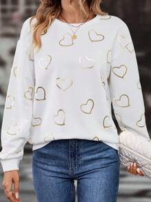 SHEIN LUNE Sweat-shirt Imprimé Cœur Épaule tombante