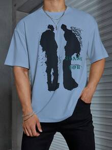 Manfinity EMRG Men Figure & Letter Graphic Drop Shoulder Oversize Tee - Blue - View 3