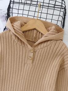 Tween Girl Ribbed Knit Hooded Sweater Dress - Khaki - View 6