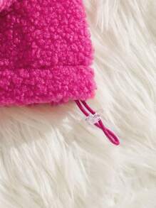 Manfinity RebelGame Loose Plus Size Men's Letter Patched Detail Drop Shoulder Zipper Teddy Jacket - Hot Pink - View 3