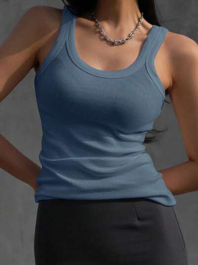 Tank top z solidnej prążkowanej dzianiny